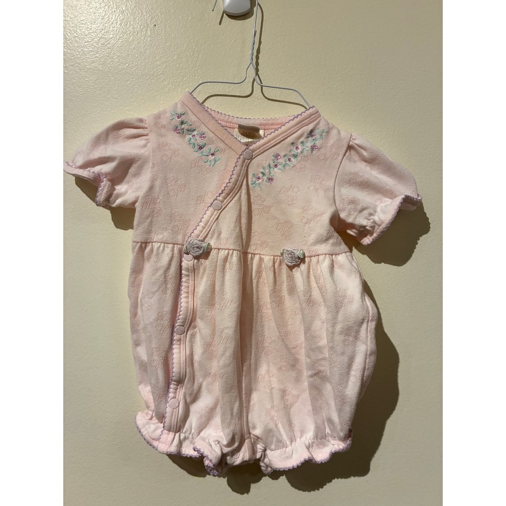 Bright Future Baby Girl Pink Floral Pointelle Romper 3-6 Months Vintage Style